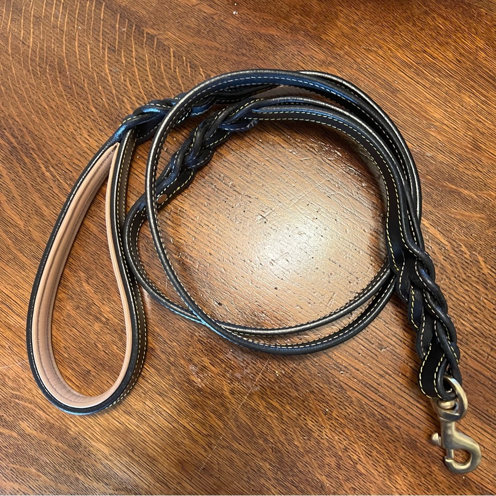 Soft Touch Leather Braided TwoTone Handle Dog Leash, black tan, 6ft NWOT